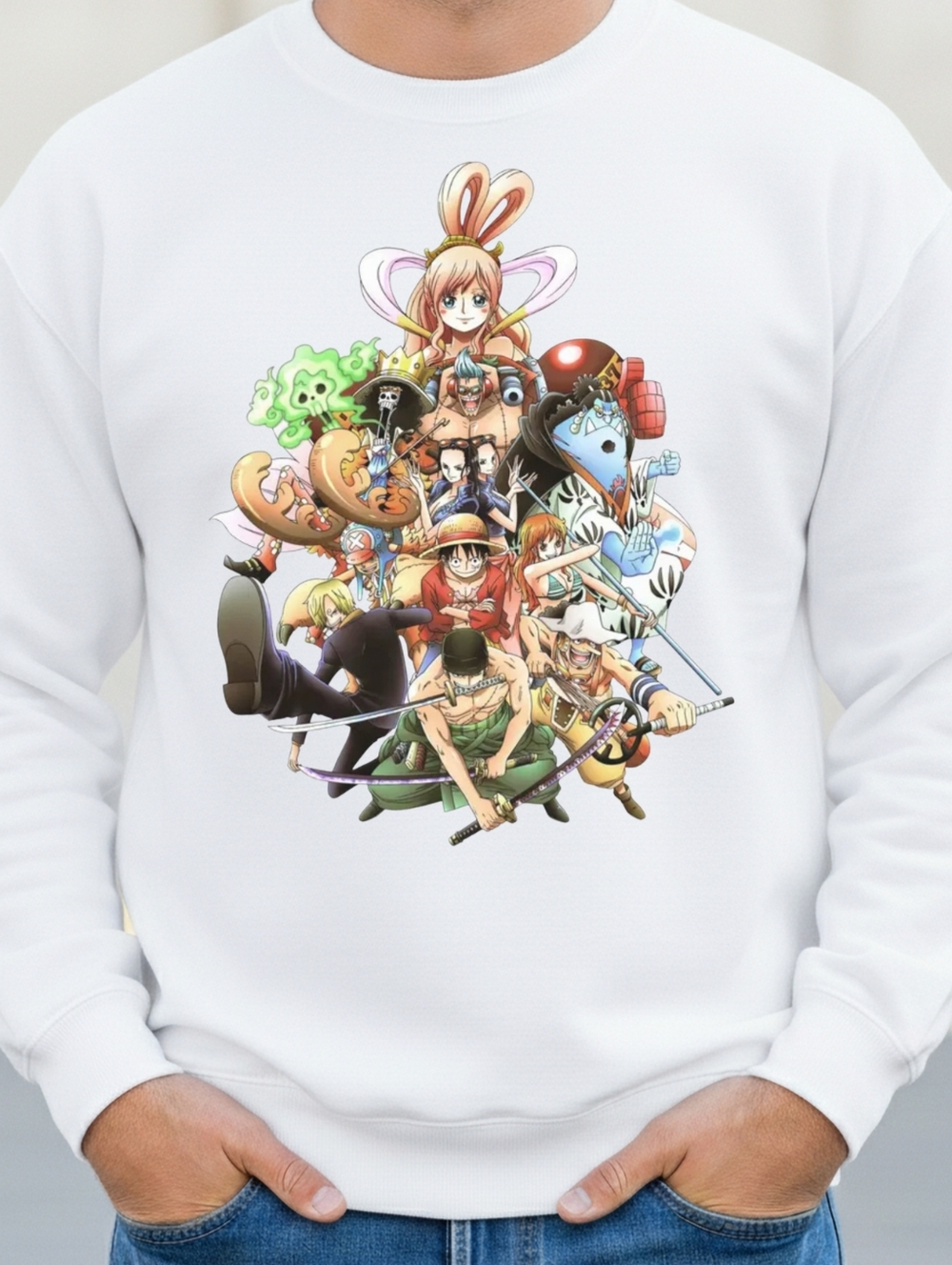 Black Anime One Piece Crewneck Sweatshirt - Graphic Men’s Sweater - Picture 3 of 5